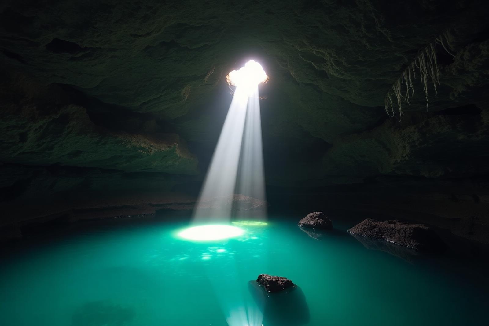 Underwater view of Devil's Den — Prehistoric spring inside a Florida cave.