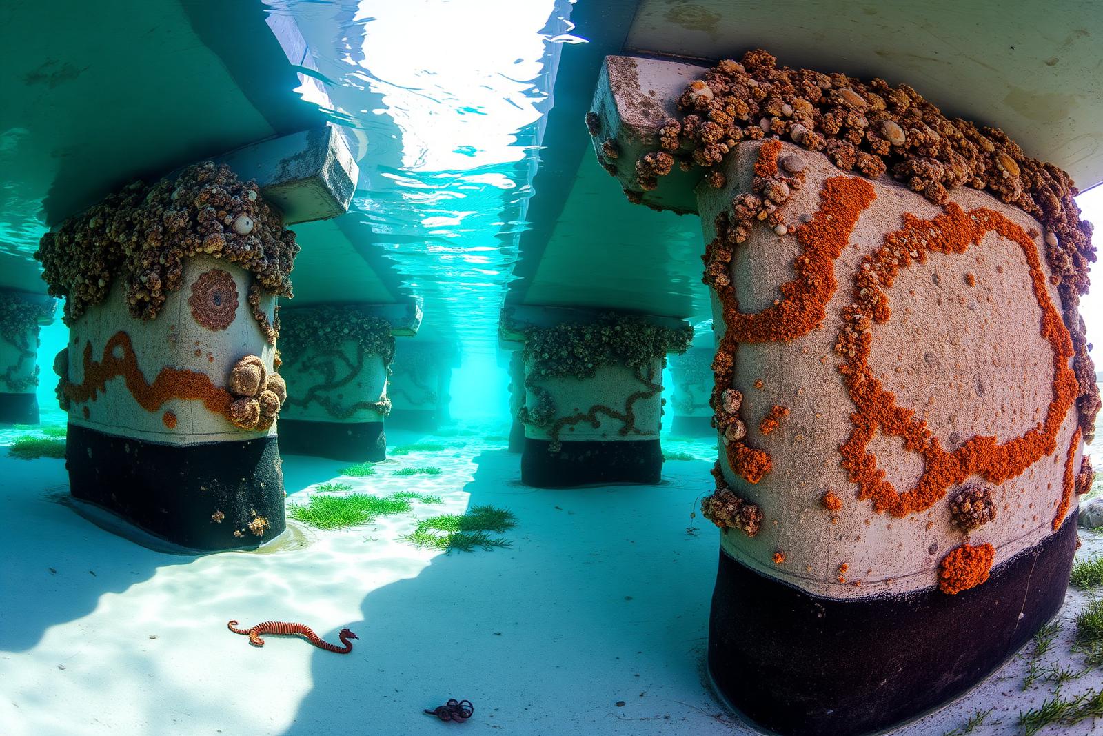Underwater and coastal scenery of Blue Heron Bridge, United States — The world's best shore dive for macro.